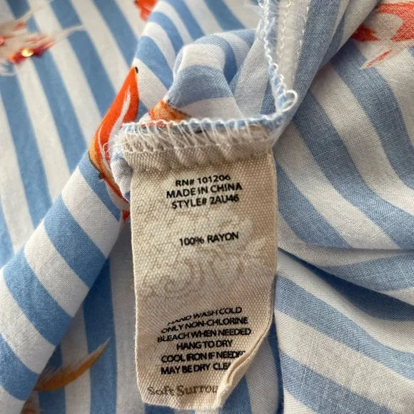 Soft Surroundings blue and white striped button down with koi fish print - Picture 5 of 5